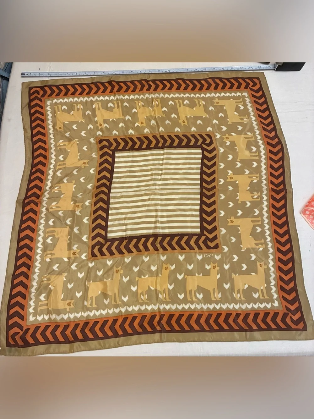 Vintage Echo Scarf with Llama Motif, Made in Japan